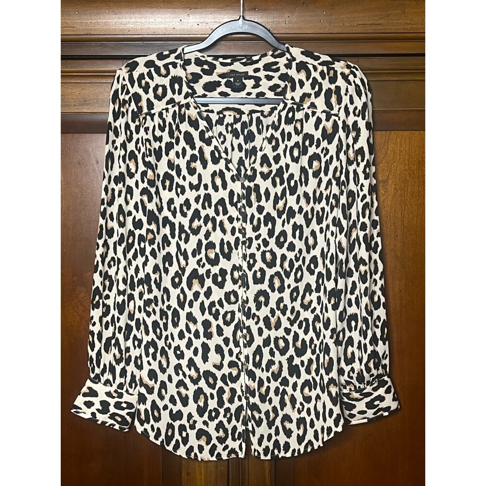 Ann Taylor Leopard Animal Print Button Down Blouse - medium